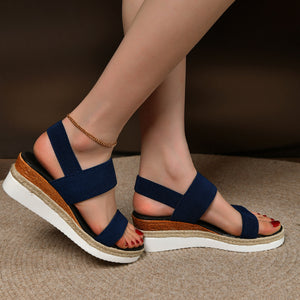 Stretch Peep Toe Casual Side Hollow Slope Bottom Sandals