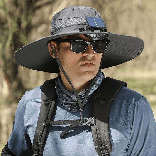 Wide Brim Solar Fan Outdoor Fishing Hat-Solar & USB Charging