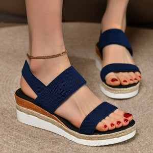 Stretch Peep Toe Casual Side Hollow Slope Bottom Sandals