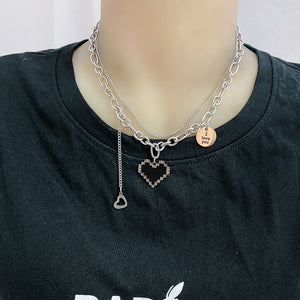 Black Mosaic Heart Double Necklace