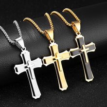 Load image into Gallery viewer, Stainless Steel Three-Layer 22 Inches Cross Necklace