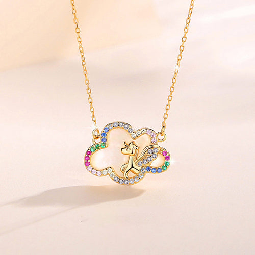 S952 Sterling Silver Fashion Colorful Cloud Unicorn Necklace