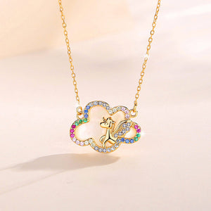 S952 Sterling Silver Fashion Colorful Cloud Unicorn Necklace