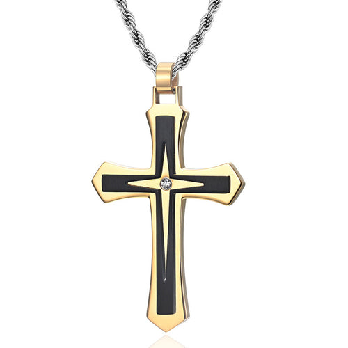 Stainless Steel Two-Color Cross Pendant