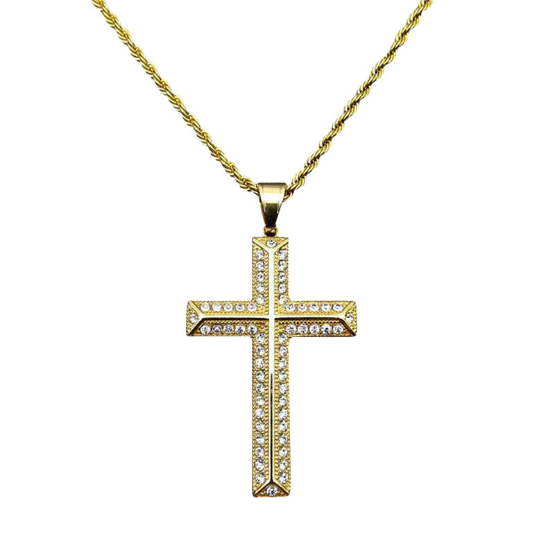 Gold-Plated And Diamond Cross Necklace