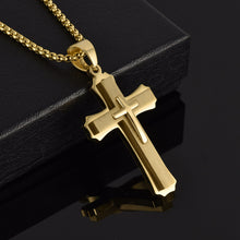 Load image into Gallery viewer, Stainless Steel Three-Layer 22 Inches Cross Necklace