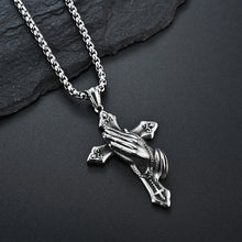 Load image into Gallery viewer, Vintage Praying Hands Cross Pendant Necklace