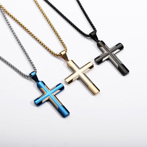 Men's Simple Stainless Steel Double Color Cross Necklace