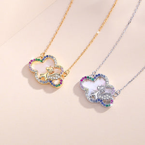 S952 Sterling Silver Fashion Colorful Cloud Unicorn Necklace