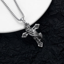 Load image into Gallery viewer, Vintage Praying Hands Cross Pendant Necklace