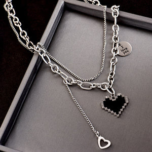 Black Mosaic Heart Double Necklace