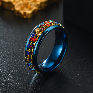 8MM Stainless Steel Colorful Rhinestone Rotating Ring