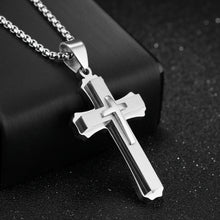 Load image into Gallery viewer, Stainless Steel Three-Layer 22 Inches Cross Necklace