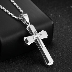 Stainless Steel Three-Layer 22 Inches Cross Necklace