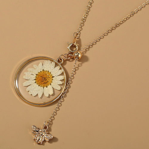 Daisy and Little Bee Pendant Necklace