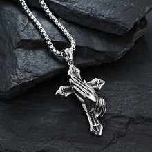 Load image into Gallery viewer, Vintage Praying Hands Cross Pendant Necklace