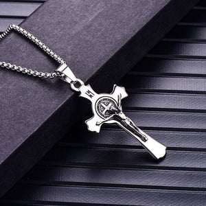 Men's Stainless Steel Jesus Cross Pendant Necklace