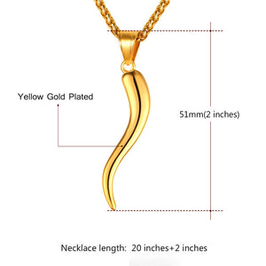 Stainless Steel Cornicello Italian Horn Amulet Pendant Necklace