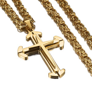 3 Layers Stainless Steel Cross Pendant Necklace