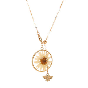 Daisy and Little Bee Pendant Necklace