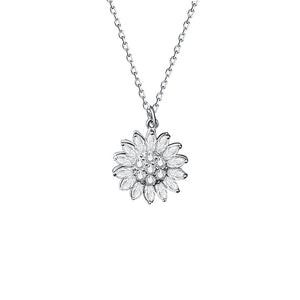 925 Sterling Silver Womens Rotatable Sunflower Necklace