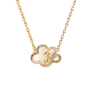 S952 Sterling Silver Fashion Colorful Cloud Unicorn Necklace