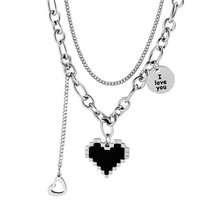 Black Mosaic Heart Double Necklace