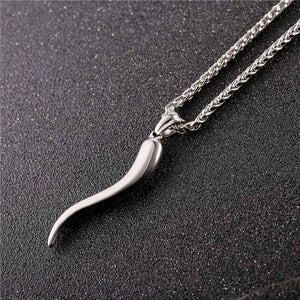 Stainless Steel Cornicello Italian Horn Amulet Pendant Necklace