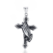 Load image into Gallery viewer, Vintage Praying Hands Cross Pendant Necklace