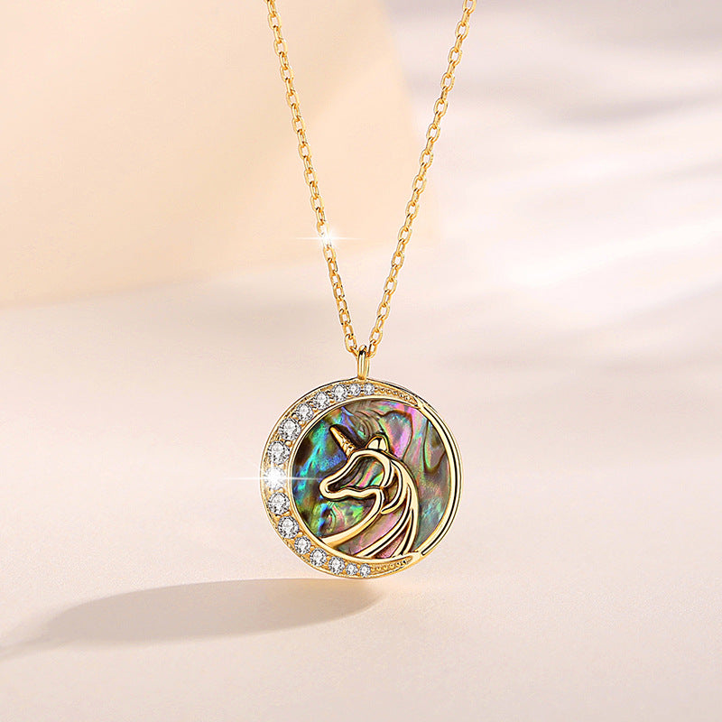 S925 Sterling Silver Abalone Shell Unicorn Necklace