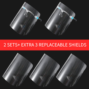 Upgraded Safety Fashionable Clear Face Shield(2Set+ Extra 3 Replaceable Shields)