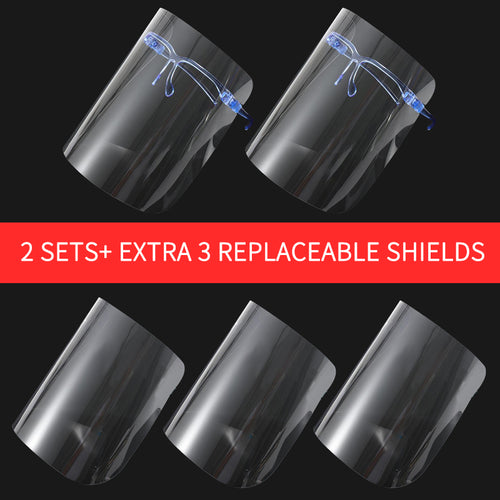 Upgraded Safety Fashionable Clear Face Shield(2Set+ Extra 3 Replaceable Shields)