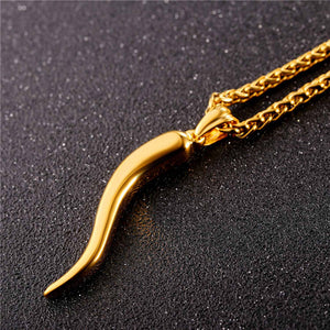 Stainless Steel Cornicello Italian Horn Amulet Pendant Necklace