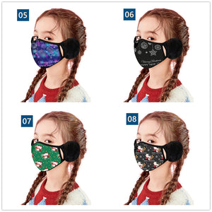 Children's Winter Warm Ears Christmas Print Masks