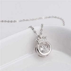 👑 S925 Sterling Silver Beating Heart Crown Necklace