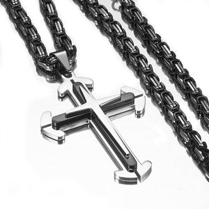 3 Layers Stainless Steel Cross Pendant Necklace