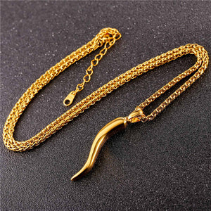 Stainless Steel Cornicello Italian Horn Amulet Pendant Necklace