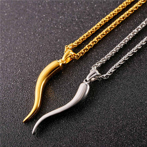 Stainless Steel Cornicello Italian Horn Amulet Pendant Necklace