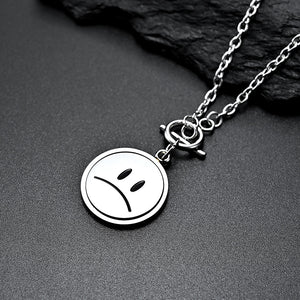 Stainless Steel Round Flip Smile Pendant