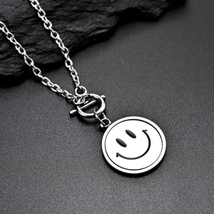 Stainless Steel Round Flip Smile Pendant