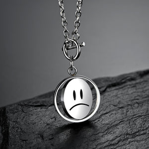 Stainless Steel Round Flip Smile Pendant