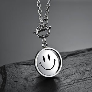 Stainless Steel Round Flip Smile Pendant