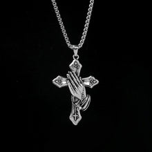 Load image into Gallery viewer, Vintage Praying Hands Cross Pendant Necklace