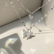 Load image into Gallery viewer, Sterling Silver Double Layer Butterfly Pendant Womens Necklace