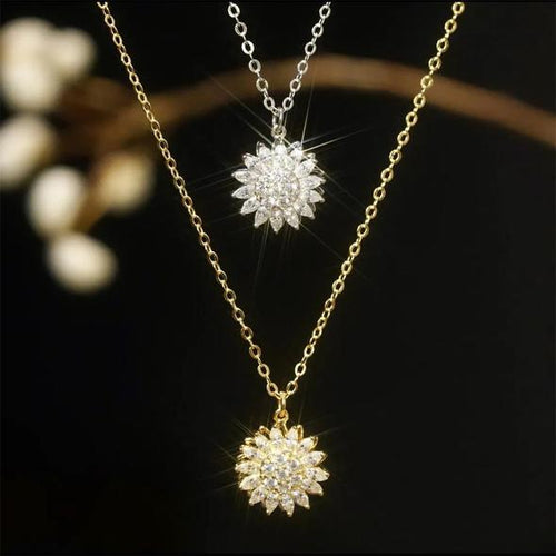 925 Sterling Silver Womens Rotatable Sunflower Necklace