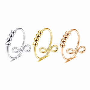 3PCS New Adjustable Free Rotating Bead Anti-stress Anxiety Fidget Rings