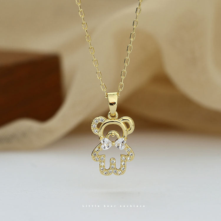 S925 Sterling Silver Cute Bear Necklace