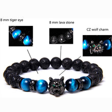 Load image into Gallery viewer, Men&#39;s Wolf Head Tiger&#39;s Eye Bracelet