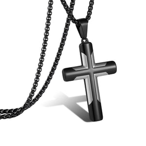 Men's Simple Stainless Steel Double Color Cross Necklace