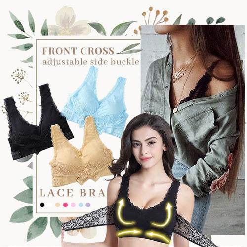 Front Cross Adjustable Side Buckle Lace Bra